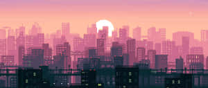 City Sunset Pixel Art 2560x1080 Wallpaper