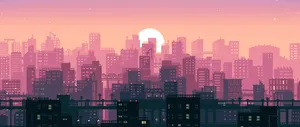 City Sunset Pixel Art 2560x1080 Wallpaper