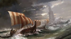 Civilization Boats Strong Waves Wallpaper