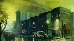 Classic Cars In The Street Art Wallpaper
