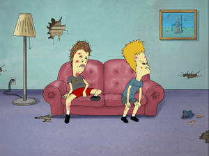 Classic Duo Beavis And Butt-head Lounging On Couch Wallpaper