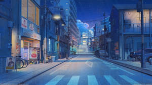 Clean Street In An Anime Night City Wallpaper