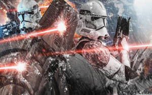 Clone Troopers In Raid With Red Lasers Wallpaper