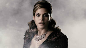 Close Up Greyscale Of Eva Mendes Wallpaper