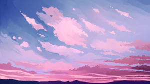 Cloud And Mountain Aesthetic Pink Desktop Wallpaper