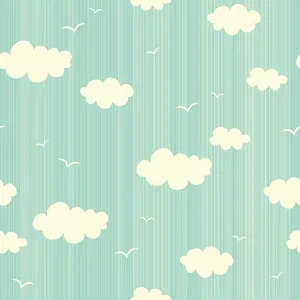 Clouds And Birds On Pastel Green Wallpaper