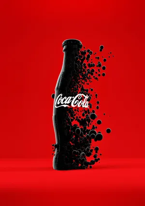 Coca Cola Bottle With Black Splashes On A Red Background Wallpaper