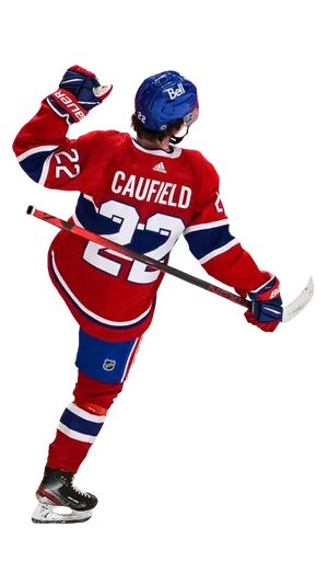Cole Caufield Hitting Goal Pose Wallpaper