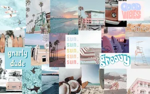 Collage Aesthetic Pastel Blue Desktop Wallpaper