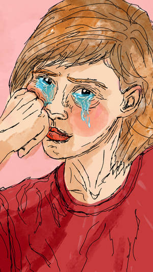 Colored Crying Girl Sad Drawing Wallpaper