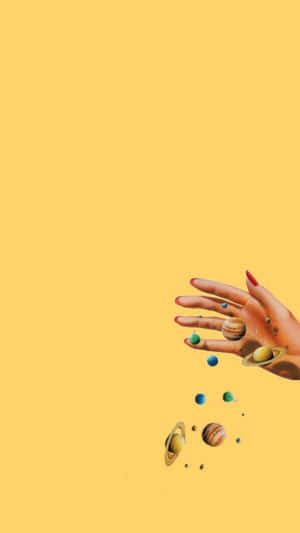 Colorful Aesthetic Planets Yellow Wallpaper