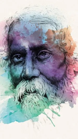 Colorful Artistic Portrait Rabindranath Tagore Wallpaper