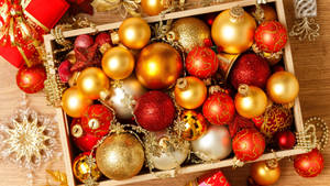 Colorful Christmas Balls In Box Wallpaper