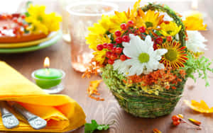 Colorful Floral Arrangementin Basket Wallpaper