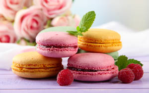 Colorful Macarons And Berries Wallpaper