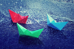 Colorful Paper Boats In The Rain Wallpaper