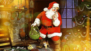 Comic Santa Claus Silence Gesture Wallpaper