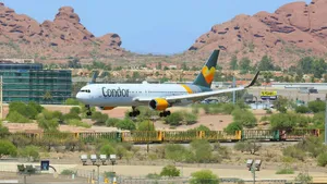 Condor Airlines Gliding Above Airport Wallpaper