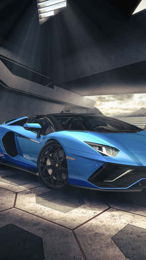 Conquer The City With Luxury And Style In This Blue Lamborghini Iphone Wallpaper