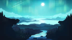 Coo Moon Landscape With River Wallpaper