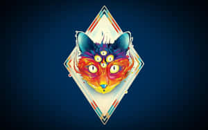 Cool Art Cat Head With Six Eyes Wallpaper