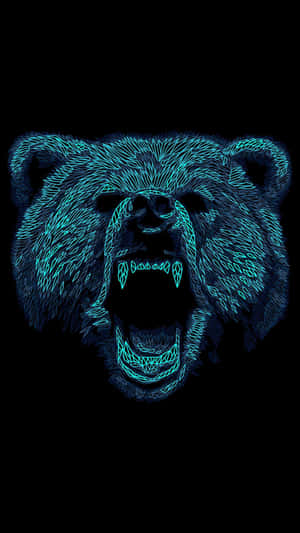 Cool Bear Neon Blue Line Art Wallpaper