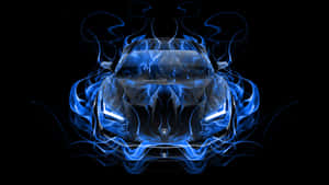 Cool Blue Car Driving At Night Wallpaper