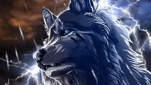 Cool Blue Wolf Rainy Lightning Wallpaper