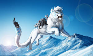 Cool Giant White Lion With Passengers Wallpaper