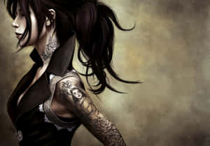 Cool Girl Illustrated Tatuaje En El Cuello Wallpaper