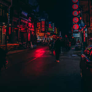 Cool Ipad Pro Japanese Street At Night Wallpaper