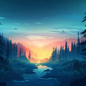 Cool Ipad Pro River Valley Scenic Vector Art Wallpaper