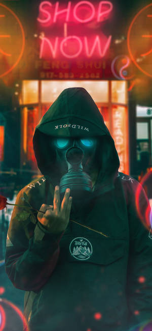 Cool Iphone 11 Man With Oxygen Mask Neon Aesthetic Wallpaper