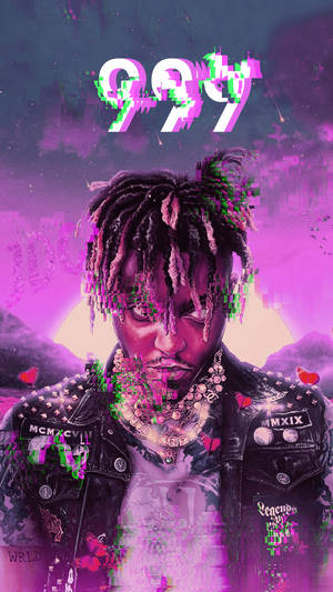 Cool Juice Wrld Glitch Purple Wallpaper