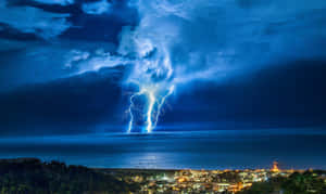 Cool Landscape With Massive Lightning Wallpaper