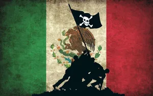 Cool Mexican Flag With Silhouette Of Anonymous Pirates Wallpaper