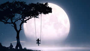 Cool Moon With Girl On Swing Wallpaper