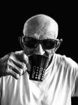 Cool Old Man Sunglass And Cup Wallpaper
