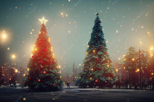 Cool Shining Christmas Trees Desktop Wallpaper