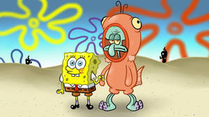 Cool Spongebob With Squidward In Costume Wallpaper