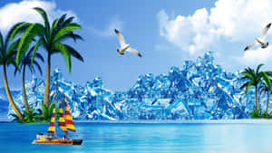 Cool Summer Beach Graphic Art Wallpaper