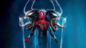 Cool Venom Vs Carnage Spdierman Inthe Middle Wallpaper