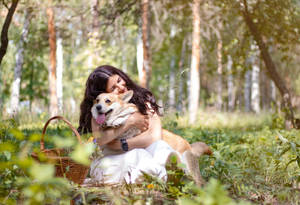 Corgi Puppy Dog And Girl Wallpaper