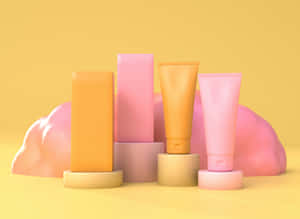 Cosmetic Tubes Mockup Pastel Backdrop Wallpaper