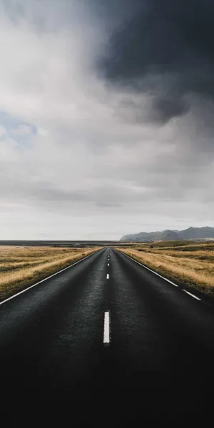 Country Road Dark Grey Clouds Wallpaper