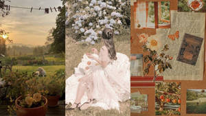 Countryside Peasant Dress Scrapbook Cottagecore Desktop Wallpaper