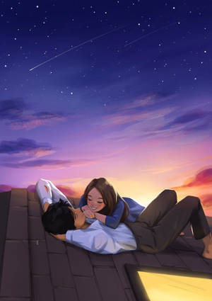 Couple Lying Down Love Art Wallpaper