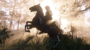 Cowboy Arthur Riding His Horse In The World Of Red Dead Redemption 2 Wallpaper