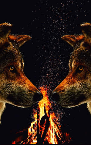 Coyotes By A Camp Fire Wallpaper