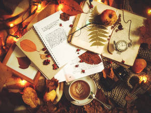 Cozy Autumn Coffee And Fruits Aesthetic Wallpaper